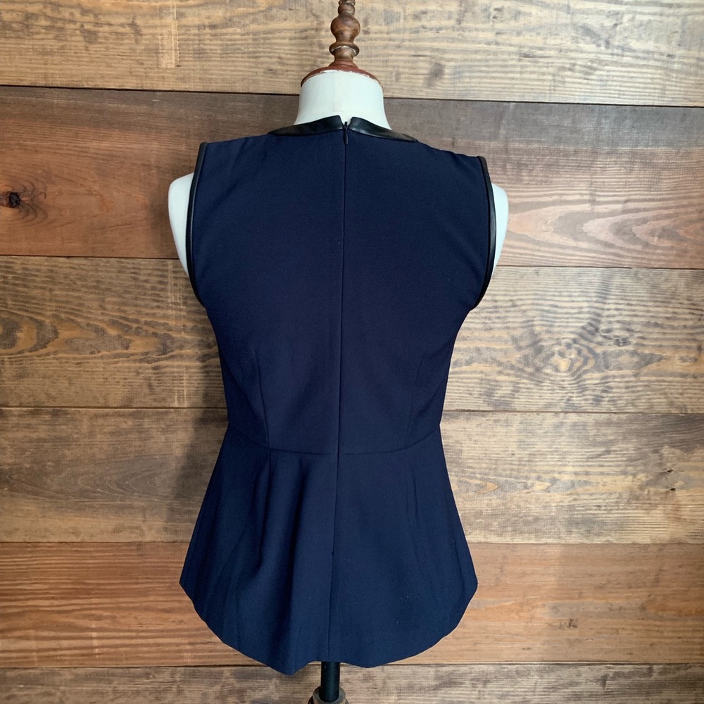 Madewell Navy Peplum Top w/Black Leather Trim - Picture 3 of 8